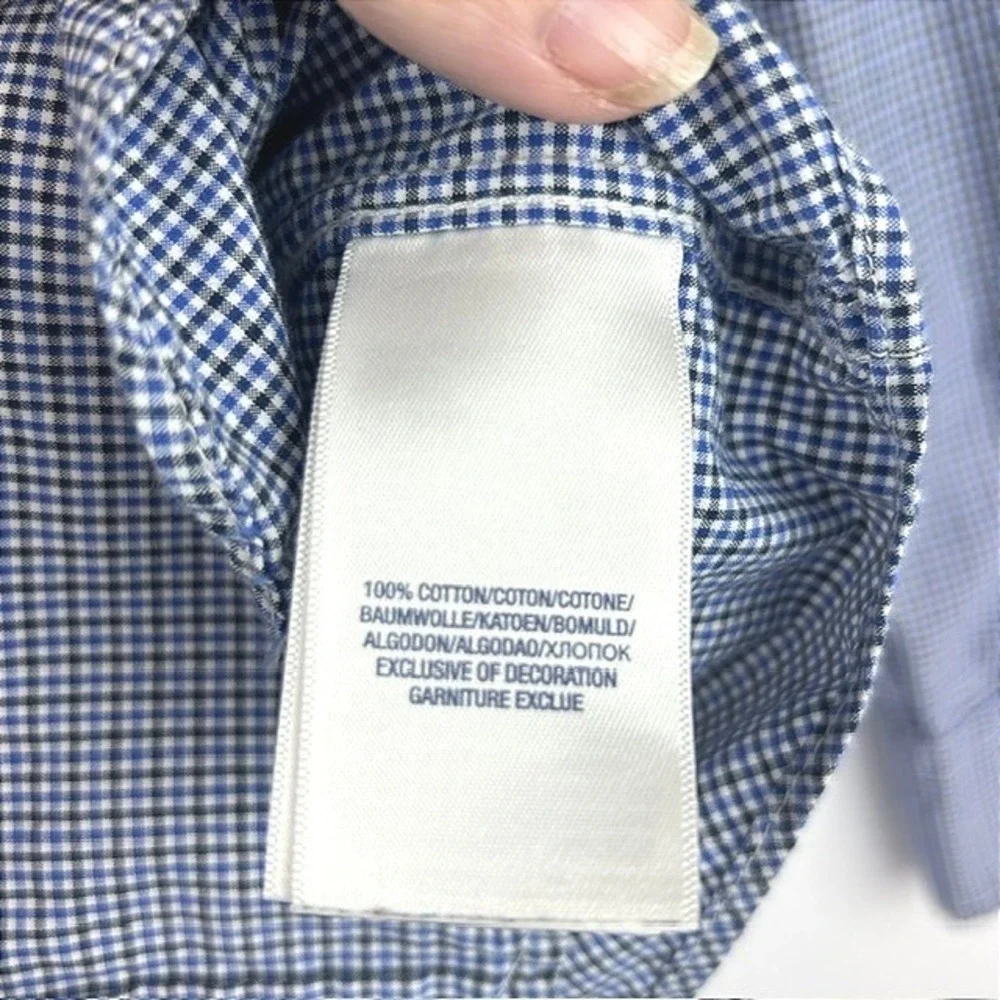 Ralph Lauren Boys Blue Gingham Micro Check Button Down Shirt Size L 14-16